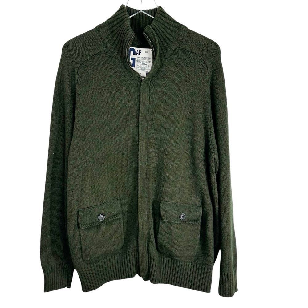 GAP Vintage Olive Green Wool Blend Full Zip Sweater Cardigan Women's XXL
